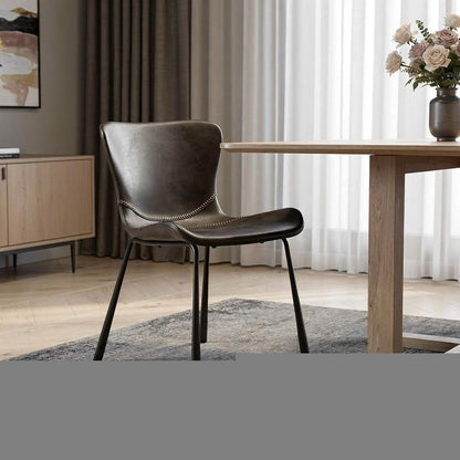 Set of Two Gray and Silver Upholstered Leather Dining Side Chairs