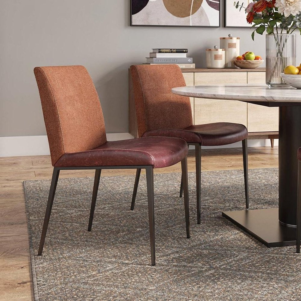 Set of Two Brown and Rust Stainless Steel Chairs