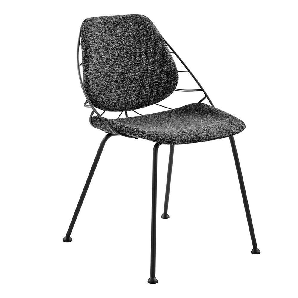 Set of Two Black Upholstered Fabric Dining Side Chairs
