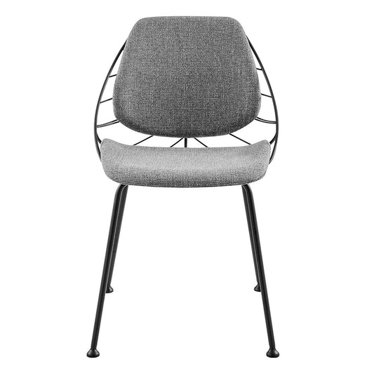 Set of Two Light Gray And Black Upholstered Fabric Dining Side Chairs
