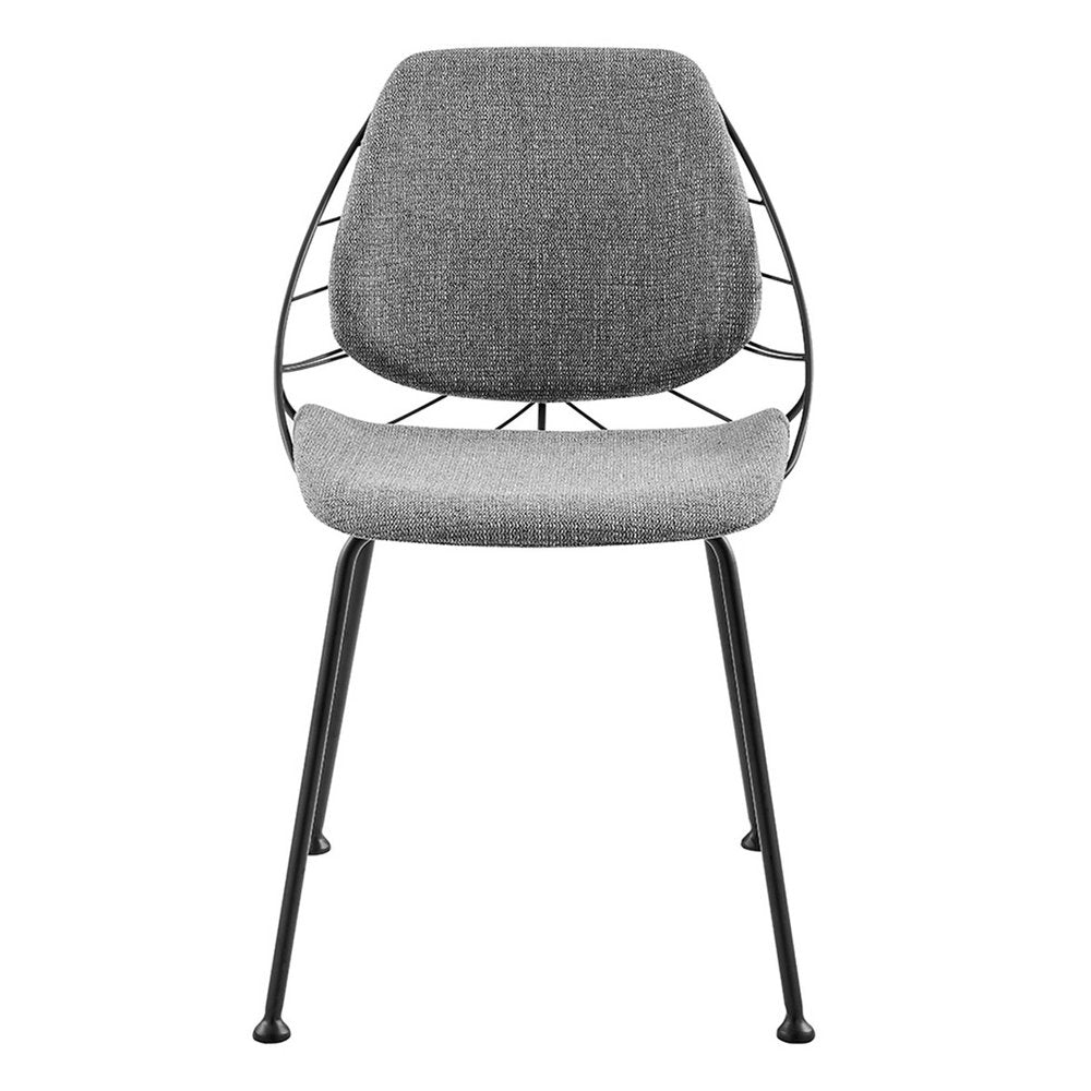 Set of Two Light Gray And Black Upholstered Fabric Dining Side Chairs