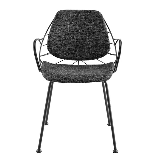 Set of Two Black Upholstered Fabric Dining Arm Chairs
