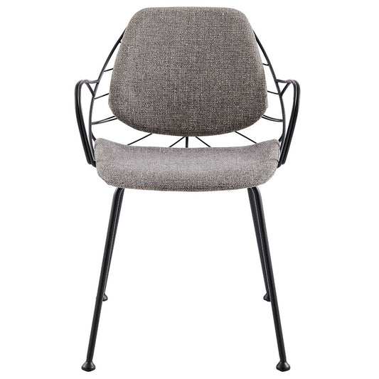Set of Two Light Gray and Black Upholstered Fabric Dining Arm Chairs