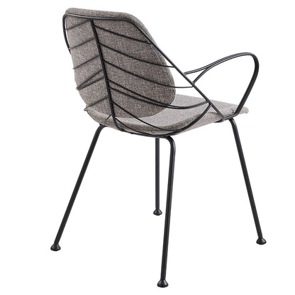 Set of Two Light Gray and Black Upholstered Fabric Dining Arm Chairs