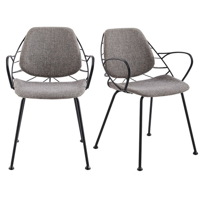 Set of Two Light Gray and Black Upholstered Fabric Dining Arm Chairs