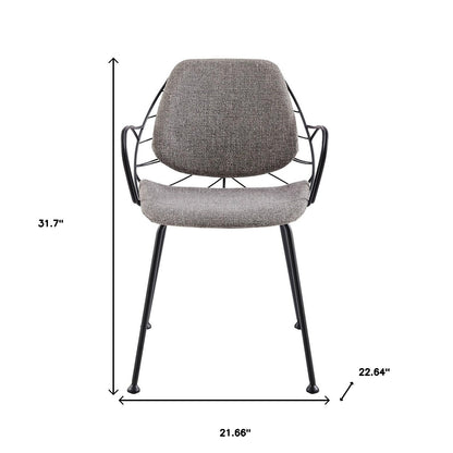 Set of Two Light Gray and Black Upholstered Fabric Dining Arm Chairs