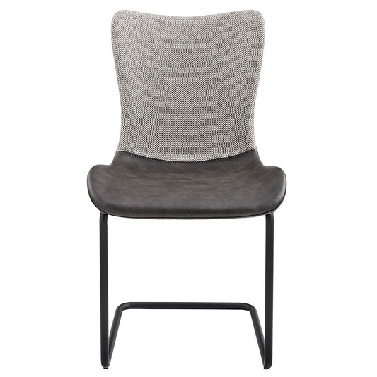 Set of Two Gray and Black Upholstered Fabric Dining Side Chairs