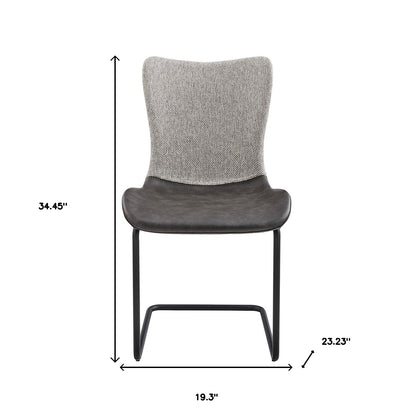 Set of Two Gray and Black Upholstered Fabric Dining Side Chairs