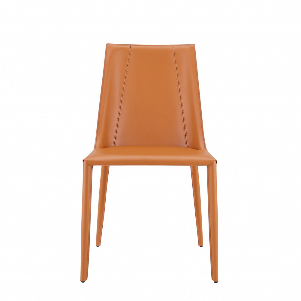 Terra Cotta Upholstered Leather Dining Side Chair