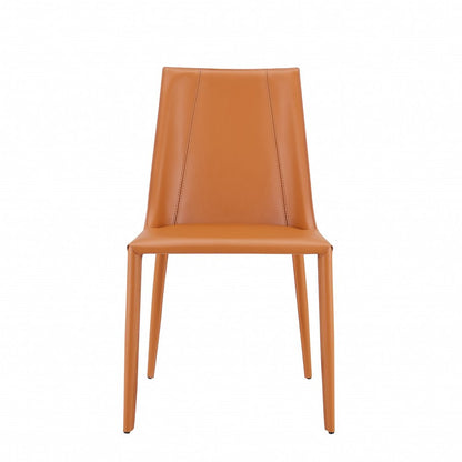 Terra Cotta Upholstered Leather Dining Side Chair