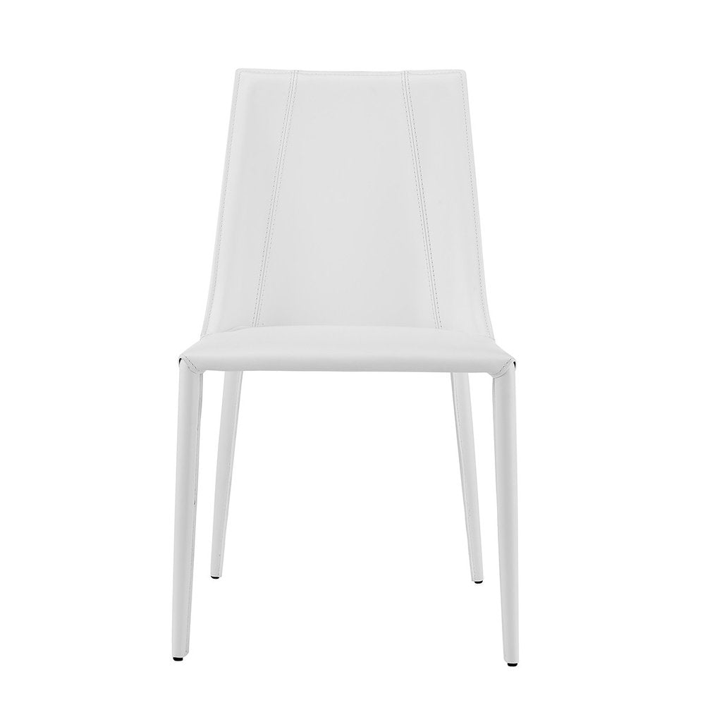 White Upholstered Leather Dining Side Chair