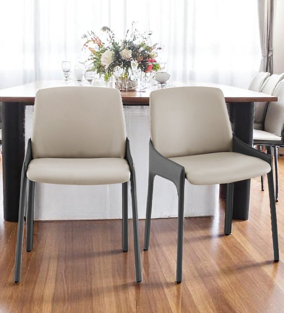Set of Two Gray and Black Upholstered Leather Dining Side Chairs