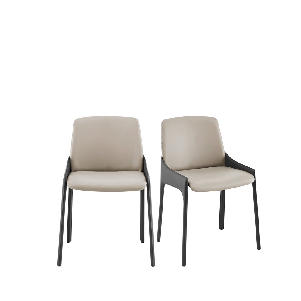 Set of Two Gray and Black Upholstered Leather Dining Side Chairs