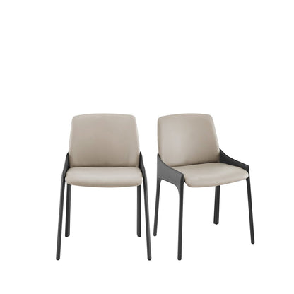 Set of Two Gray and Black Upholstered Leather Dining Side Chairs