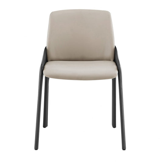 Set of Two Gray and Black Upholstered Leather Dining Side Chairs
