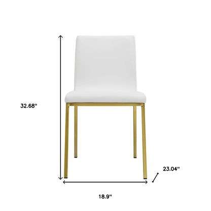 Set of Two White and Gold Upholstered Leather Dining Side Chairs