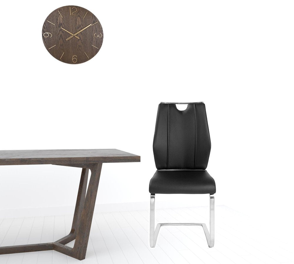 Set of Two Black and Silver Upholstered Leather Dining Side Chairs