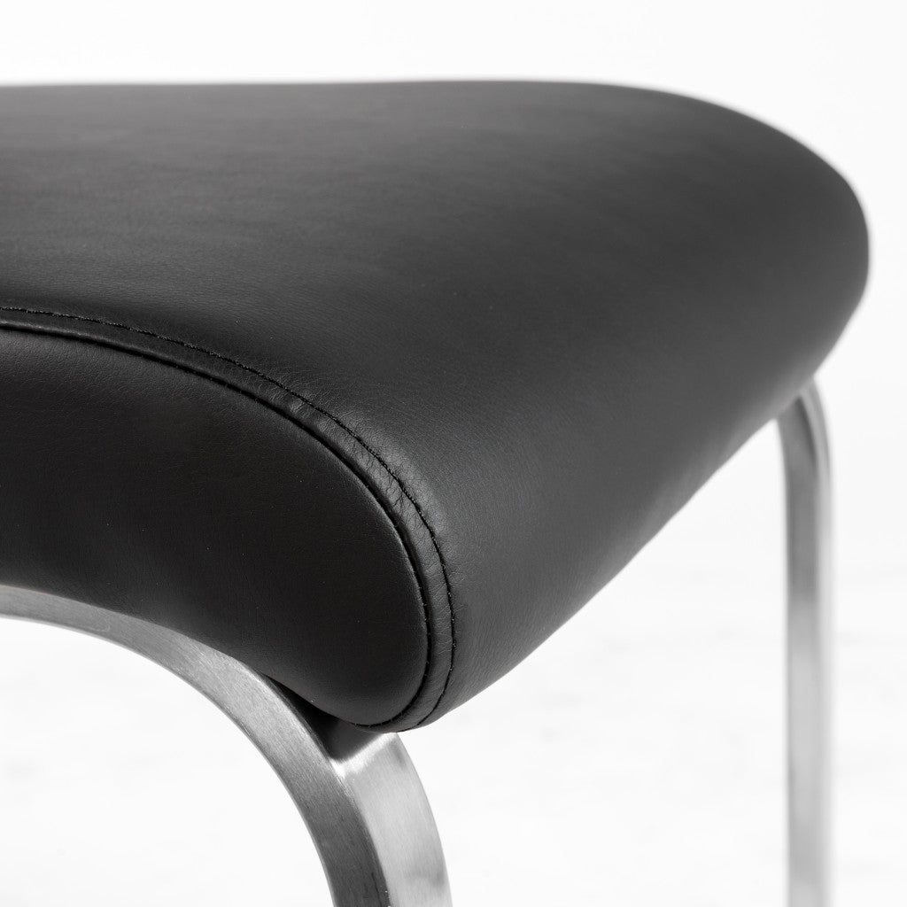 Set of Two Black and Silver Upholstered Leather Dining Side Chairs