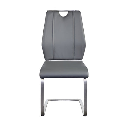 Set of Two Gray and Silver Upholstered Leather Dining Side Chairs