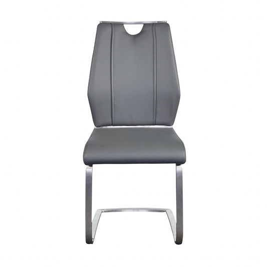 Set of Two Gray and Silver Upholstered Leather Dining Side Chairs