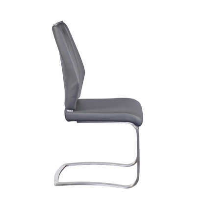 Set of Two Gray and Silver Upholstered Leather Dining Side Chairs