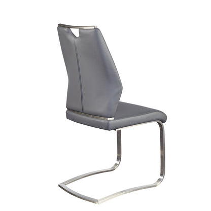 Set of Two Gray and Silver Upholstered Leather Dining Side Chairs