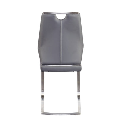 Set of Two Gray and Silver Upholstered Leather Dining Side Chairs