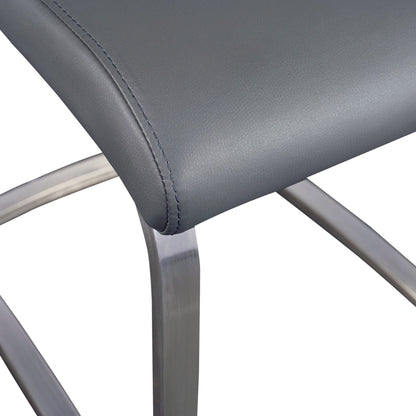 Set of Two Gray and Silver Upholstered Leather Dining Side Chairs