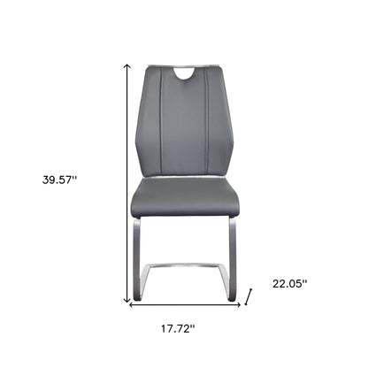 Set of Two Gray and Silver Upholstered Leather Dining Side Chairs