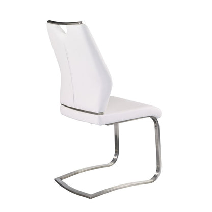 Set of Two White and Silver Upholstered Leather Dining Side Chairs