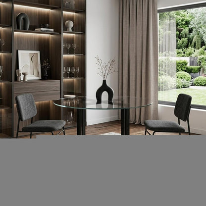 24" Clear And Black Rounded Glass And Metal Trestle Base Dining Table