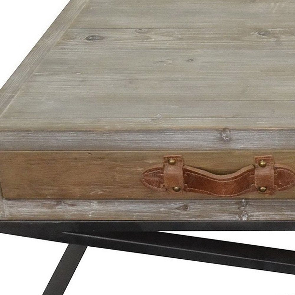 55" Brown and Black Solid Wood and Iron Distressed Frame Coffee Table With Two Drawers