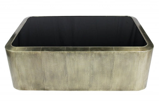 54" Black And Silver Glass And Metal Solid Coffee Table