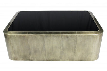 54" Black And Silver Glass And Metal Solid Coffee Table