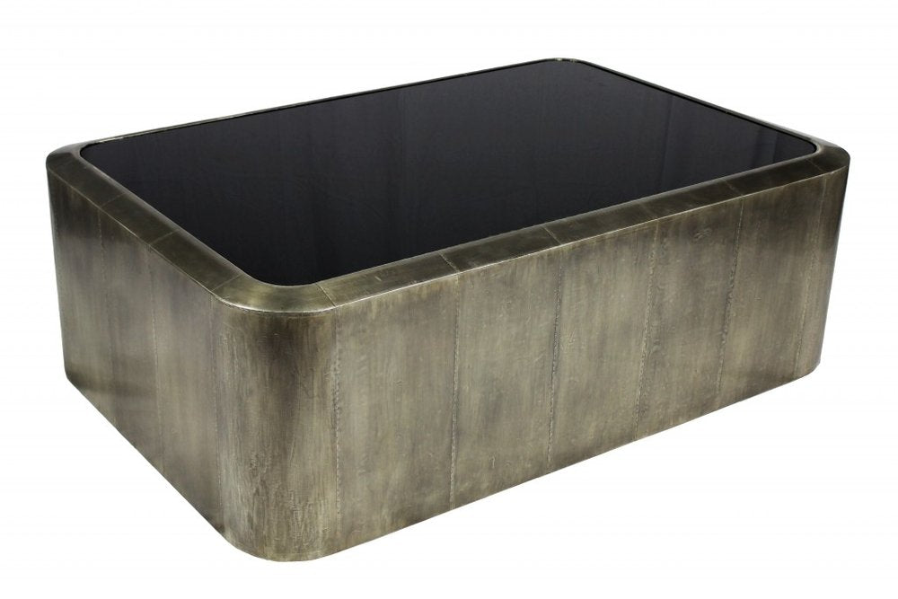 54" Black And Silver Glass And Metal Solid Coffee Table