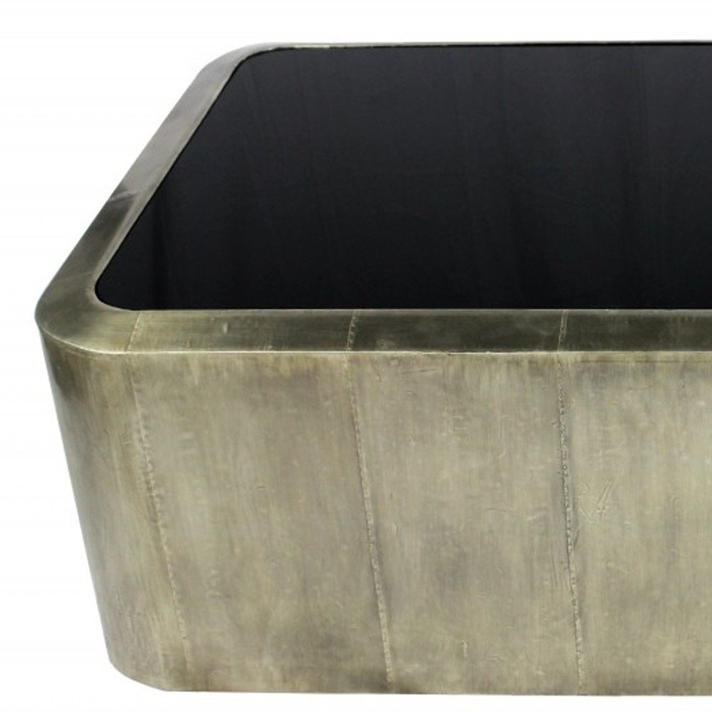 54" Black And Silver Glass And Metal Solid Coffee Table