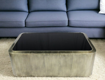 54" Black And Silver Glass And Metal Solid Coffee Table