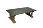63" Gray and Brown Zinc and Solid Wood Pedestal Coffee Table