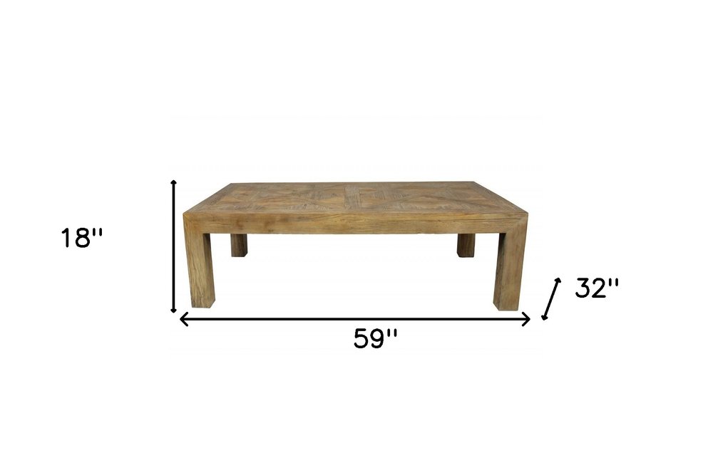 59" Brown Solid Wood Distressed Coffee Table