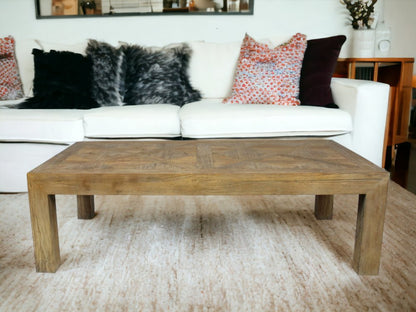 59" Brown Solid Wood Distressed Coffee Table