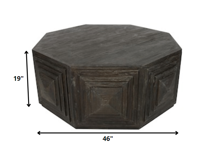 46" Brown Solid Wood Octagon Solid Coffee Table
