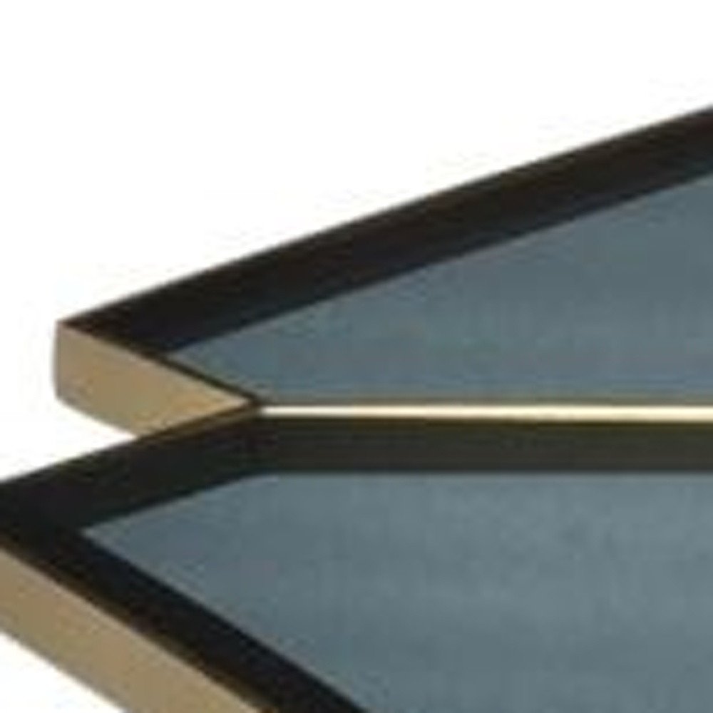 34" Black and Gold Glass and Iron Free Form Frame Coffee Table