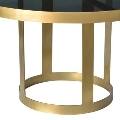 32" Black and Gold Glass and Iron Round Frame Coffee Table