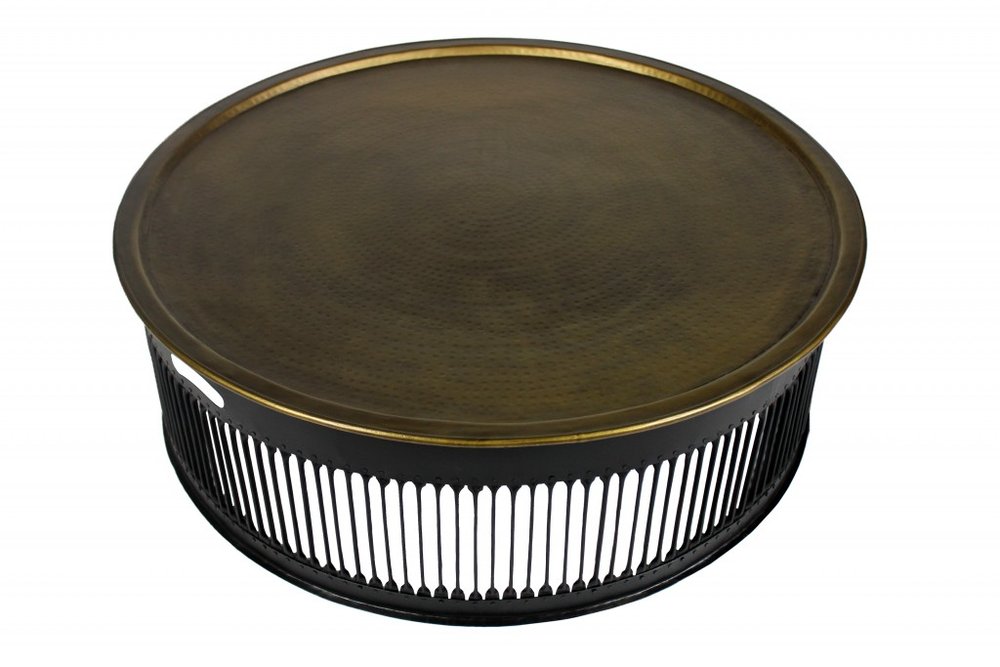 44" Brass Brass and Iron Round Frame Coffee Table