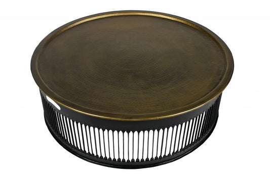 44" Brass Brass and Iron Round Frame Coffee Table