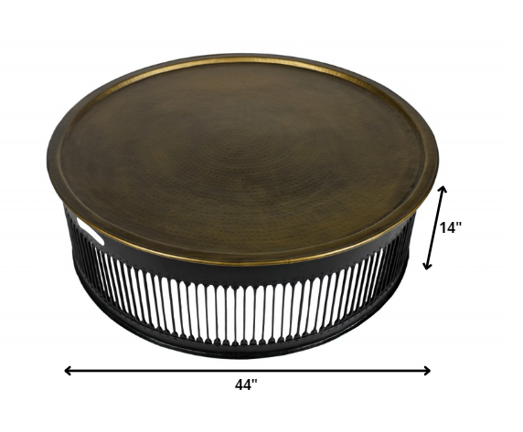 44" Brass Brass and Iron Round Frame Coffee Table