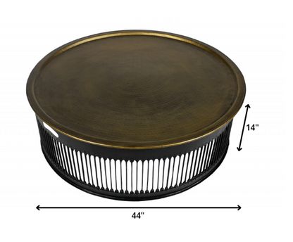44" Brass Brass and Iron Round Frame Coffee Table