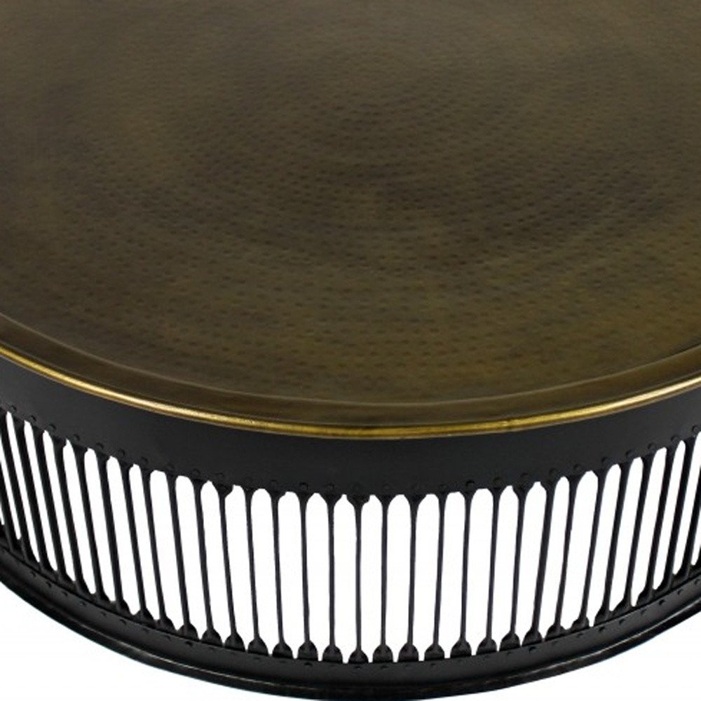 44" Brass Brass and Iron Round Frame Coffee Table