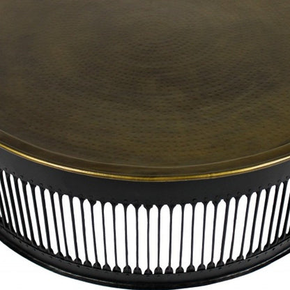 44" Brass Brass and Iron Round Frame Coffee Table