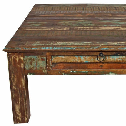 40" Green and Brown Solid Wood Square Coffee Table With Drawer